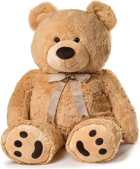 JOON Huge Teddy Bear - 38 Inches, Tan, Fluffy Faux Fur, Ribbon & Bow Signature Footprints- Huggab... | Amazon (US)