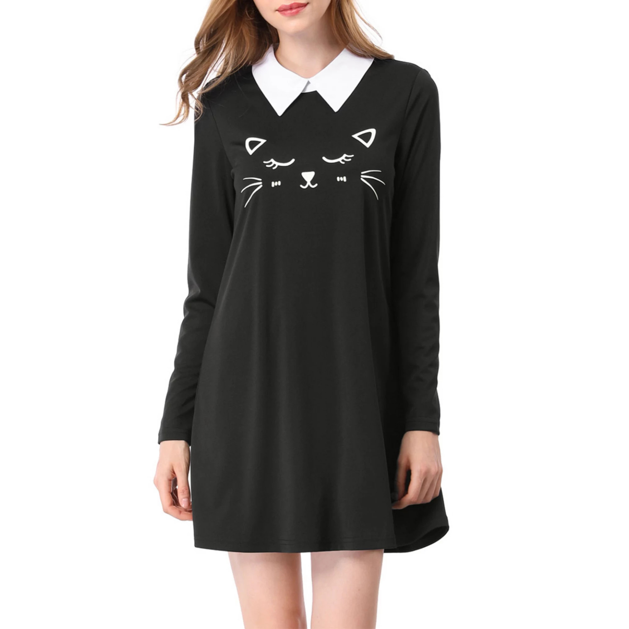 Women's Contrast Collar Long Sleeve Flare Dress | Kohl's