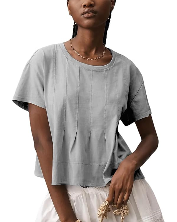 OPCAKM Womens Summer Pleated Swing Tee Casual Babydoll Peplum Tunic Shirts Tops | Amazon (US)