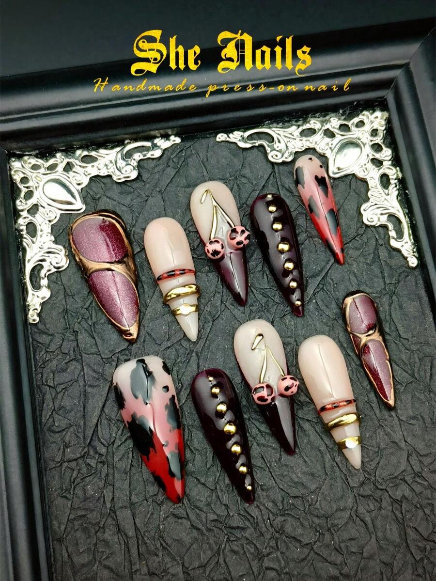 10pcs DIY Cute Baroque Punk Chrome Metallic Glossy Y2K French Acrylic Fake Nails, Including Pink,... | SHEIN