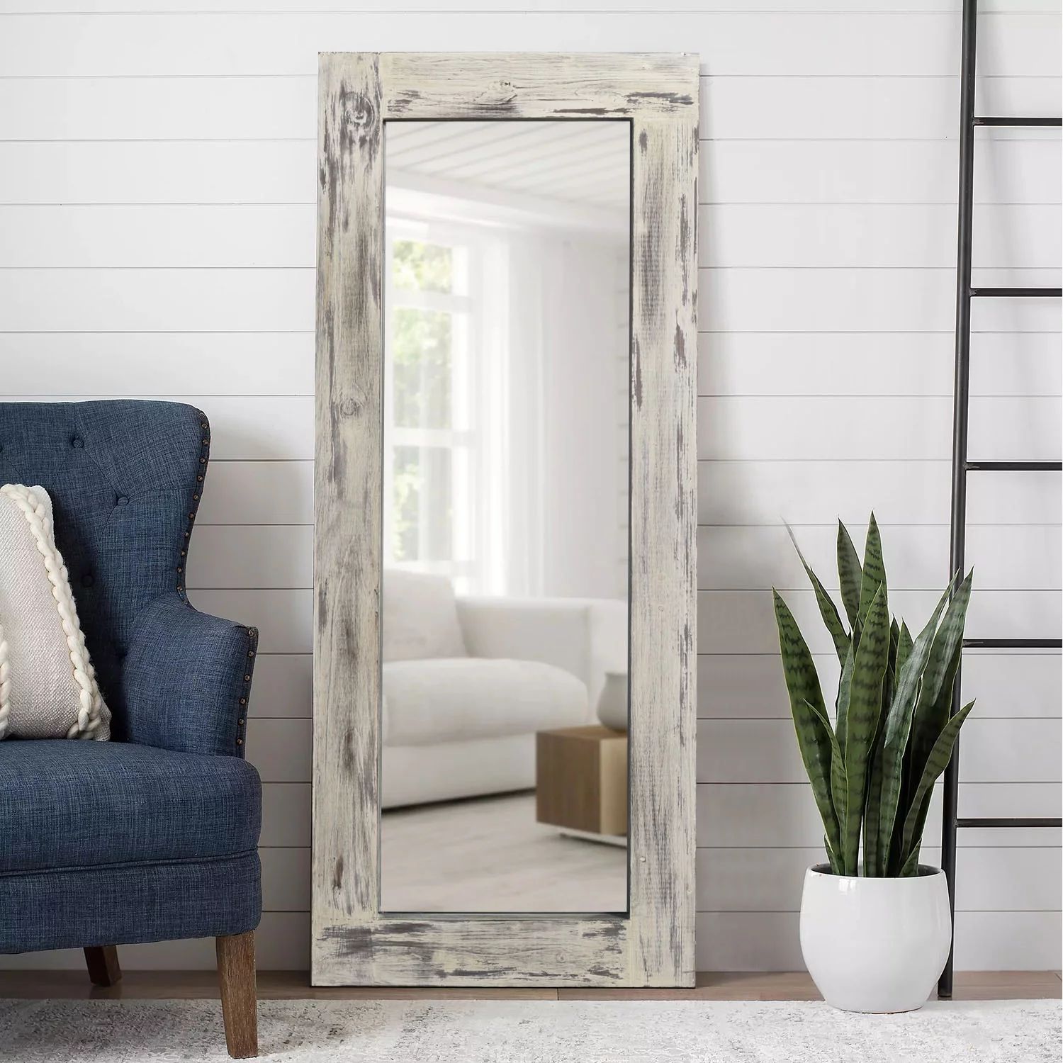 NeuType Rustic Solid Wood Mirror Full Length Mirror Floor Mirror Country Style (Weathered White, ... | Walmart (US)