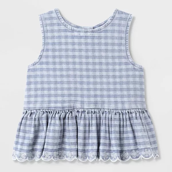 Toddler Girls' Gingham Embroidered Denim Sleeveless Top & Shorts Set - Cat & Jack™ Light Wash 2T | Target