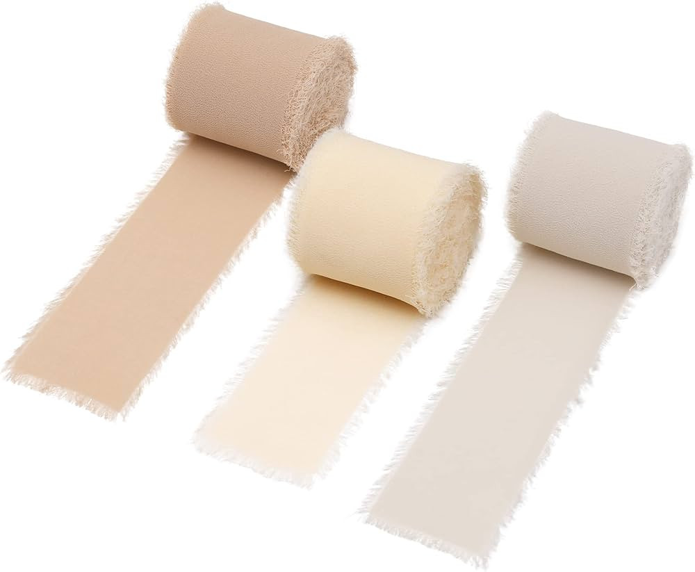 DORIS HOME 3 Rolls 2"x7Yd Fringe Chiffon Ribbon for Flower Bouquet, Handmade Sand & Nude Ribbon f... | Amazon (US)