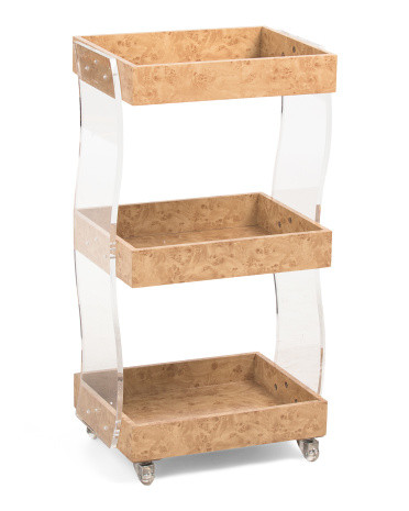 Camden 3-tier Faux Burl And Acrylic Storage Cart With Wheels | TJ Maxx