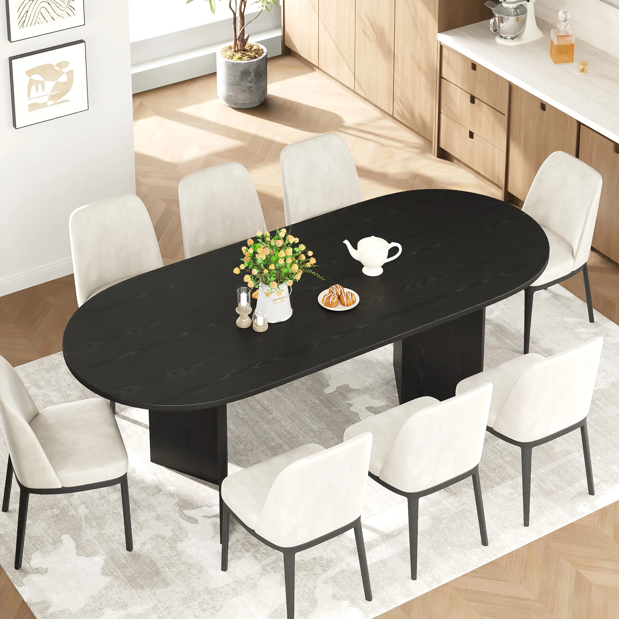 Oval Dining Table with Double Pedestal Solid Wood Kitchen Table | Wayfair North America