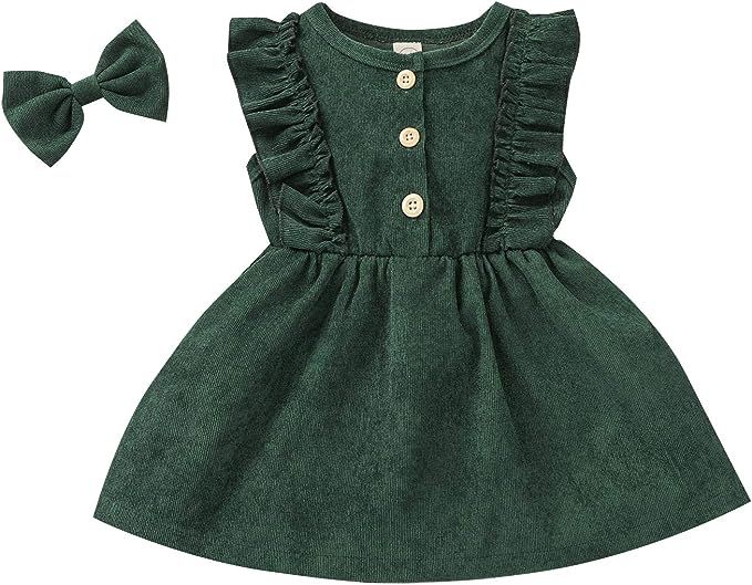 Toddler Baby Girl Casual Dress Ruffle Sleeveless Corduroy Dress Tunic Dress with Headband Summer ... | Amazon (US)