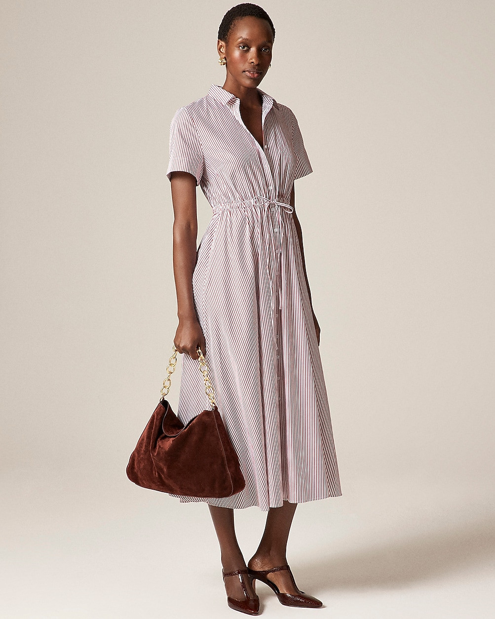 Cerise shirt-dress in striped cotton poplin | J. Crew US