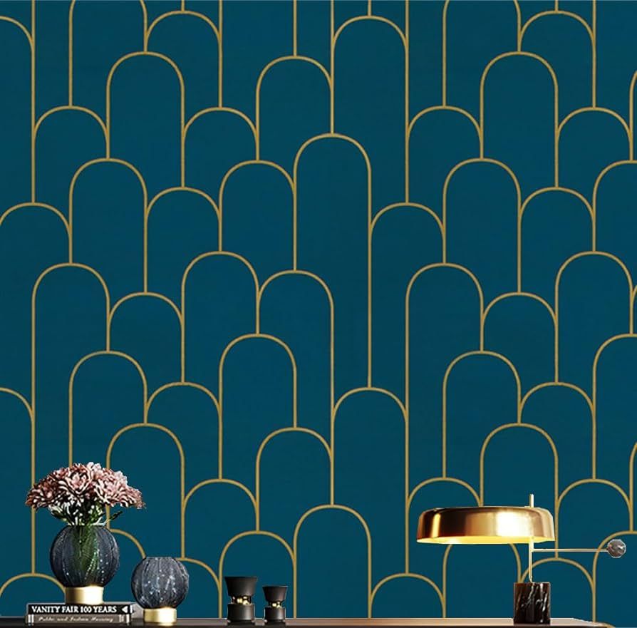 Peel and Stick Wallpaper Blue and Gold Wallpaper Blue Geometric Contact Paper Removable Self-Adhe... | Amazon (US)