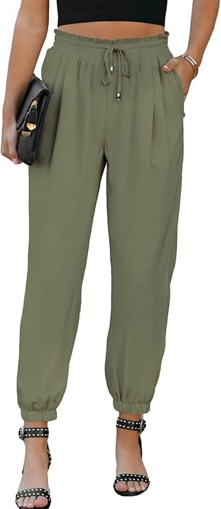 EVALESS Women's Casual Loose Drawstring Elastic High Waisted Linen Pants Comfy Trousers with Pock... | Amazon (US)