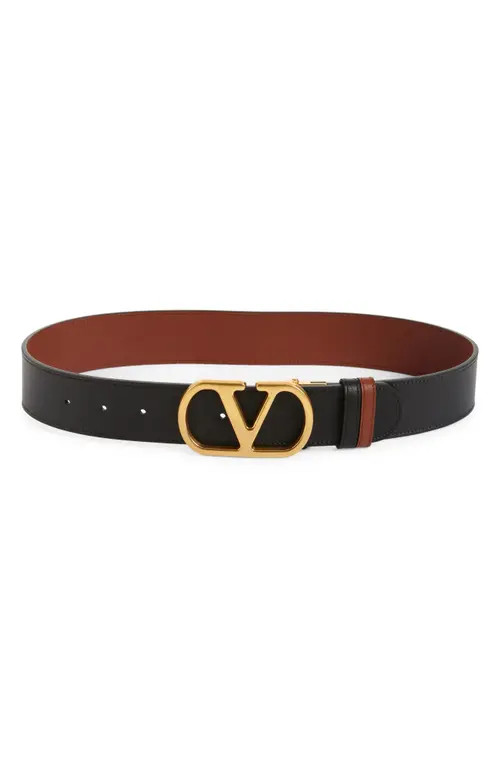 Valentino Garavani VLOGO Signature Reversible Leather Belt in Black/camel at Nordstrom, Size 95 | Nordstrom