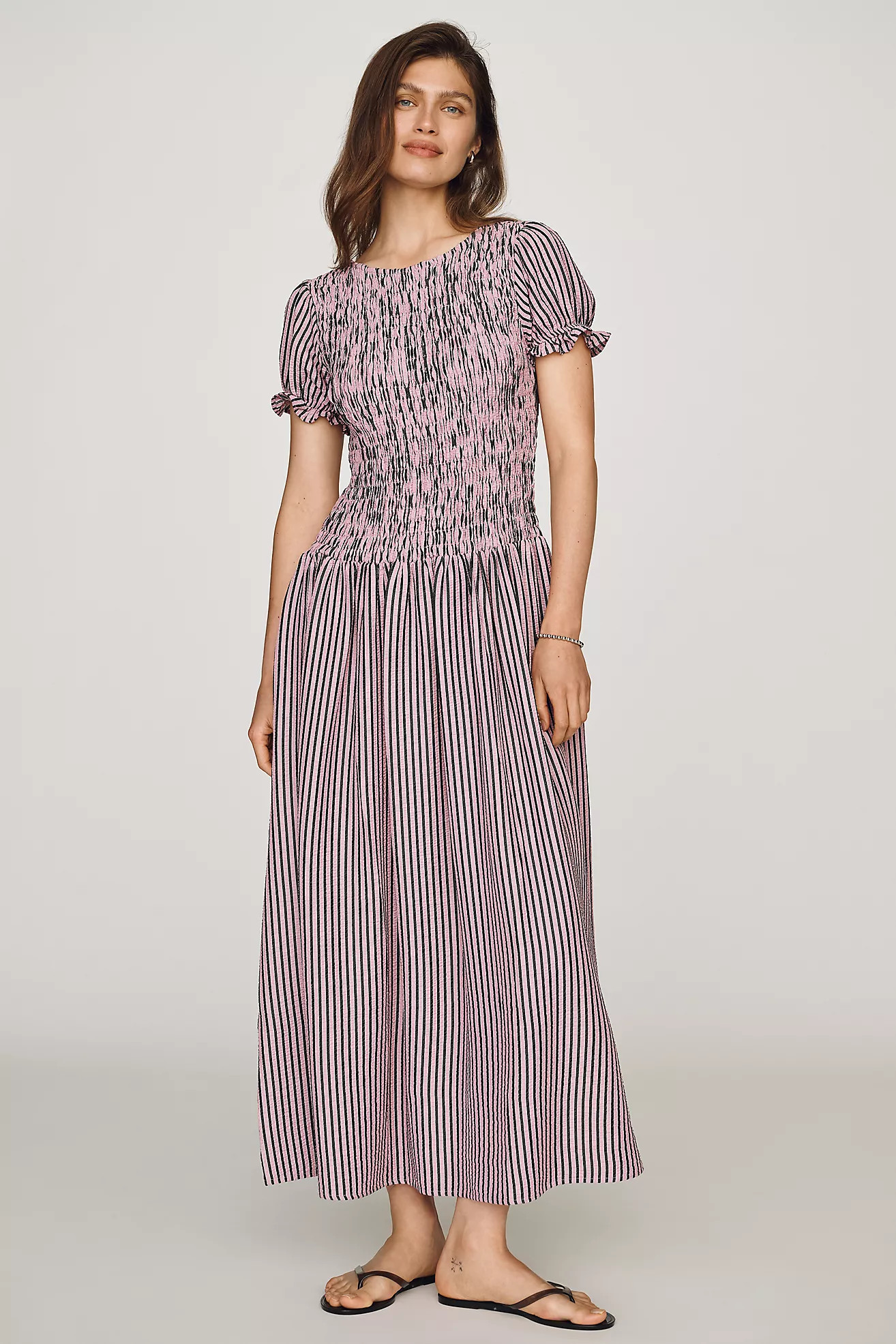 Maeve Margie Smocked Stripe Midi Dress | Anthropologie (US)