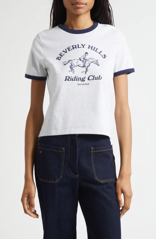 Sporty & Rich Riding Club Graphic Ringer T-Shirt in Heather Gray/Dark Navy at Nordstrom, Size X-Large | Nordstrom