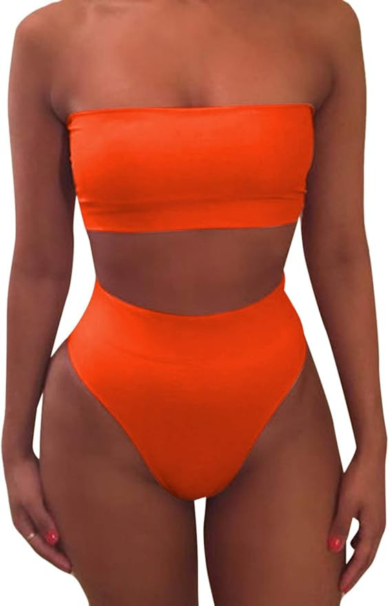 Pink Queen Women's Removable Strap Wrap Pad Cheeky High Waist Bikini Set Swimsuit | Amazon (US)