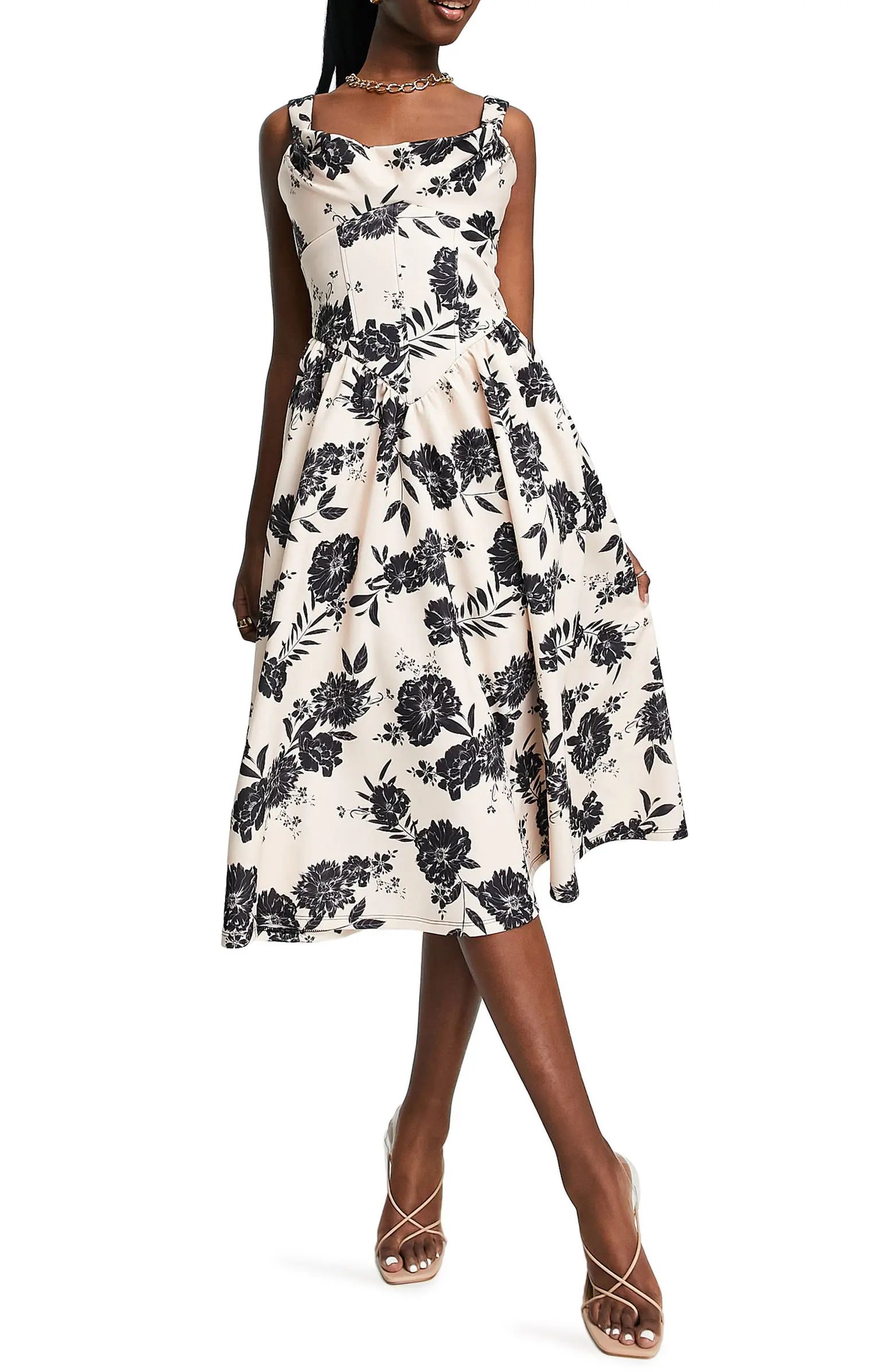 ASOS DESIGN Cowl Neck Floral Print Midi Dress | Nordstrom | Nordstrom