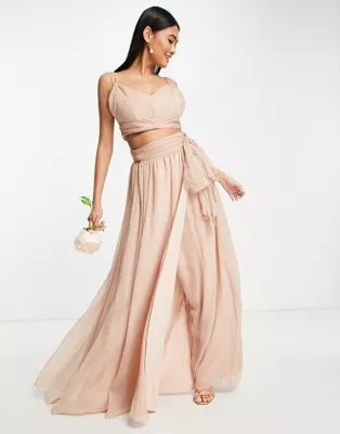 ASOS DESIGN Bridesmaid co-ord soft wrap maxi skirt in blush | ASOS (Global)