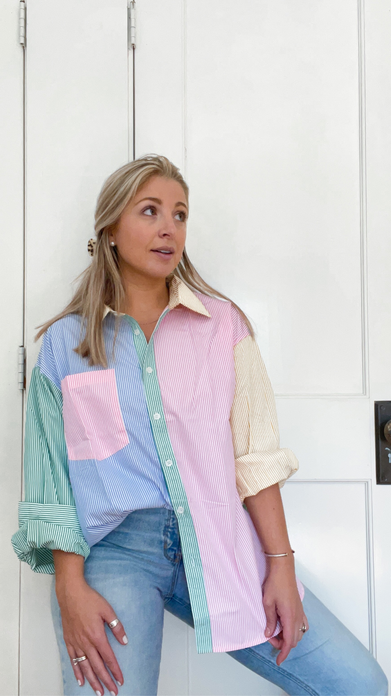 Multi colored striped button down - size small 

#LTKstyletip #LTKfindsunder50 #LTKSeasonal