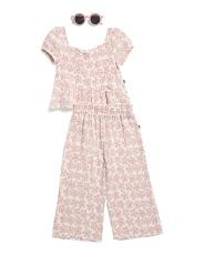 Toddler Girls 2pc Hibiscus Top And Pants Set With Sunglasses | TJ Maxx