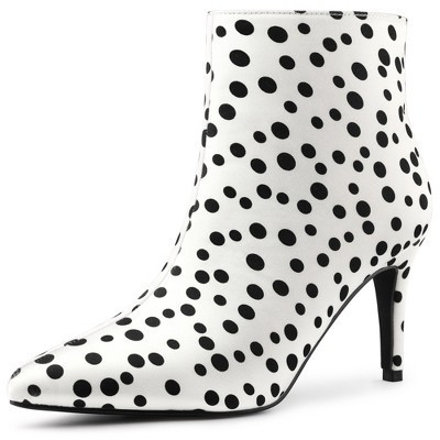 Allegra K Women's Polka Dots Pointed Toe Side Zip Stiletto High Heel Ankle Booties 7.5 White | Target