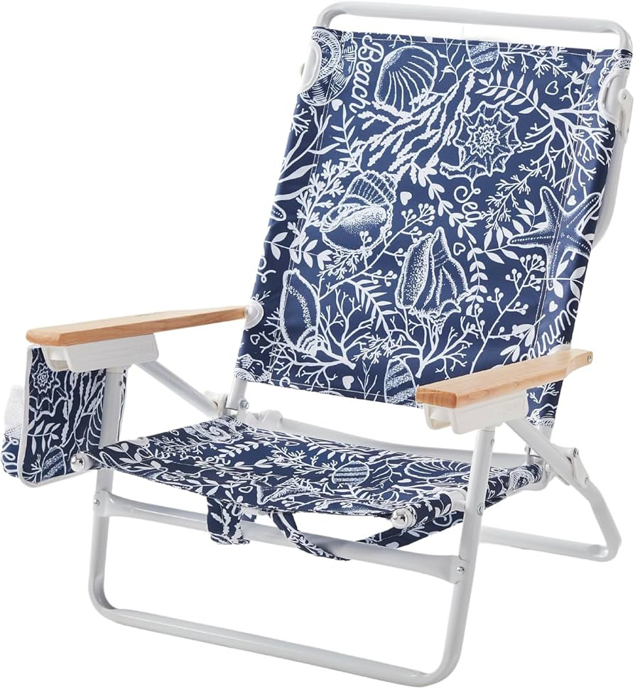 5-Position Low Beach Chair, Portable Lightweight Folding Beach Chair with Wooden Armrests, Storag... | Amazon (US)