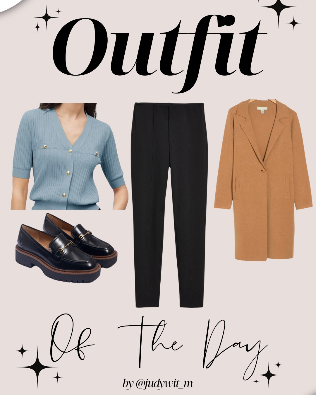 Happy Tuesday! You know that December rush feeling? Yeah that’s what this week feels like. We’re going to keep warm in the office with a coat and comfy with some ponte pants and loafers. I just love a blue and tan combo so here’s one. Have a super cool day! 🩵🤎