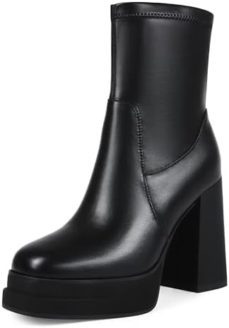 Women's Platform Ankle Boots Chunky High Heel Square Toe Stretch Short Gogo Combat Boots Booties ... | Amazon (US)