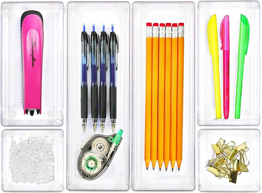 Simple Houseware Clear Plastic Desk Drawer Organizers - 6 Pack | Amazon (US)