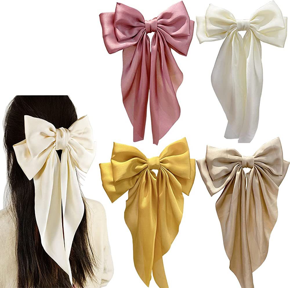 SALOCY Satin Hair Bows, Big Ribbon Bows Hair Barrettes Clip Hair Accessories for Women Girls, 4 C... | Amazon (US)