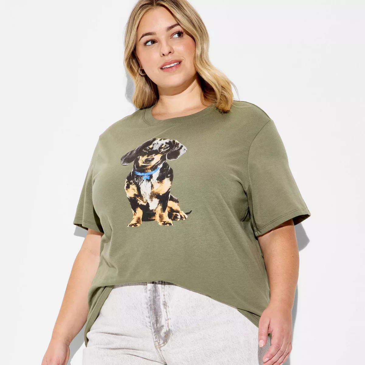 Women's Dachshund Dog Short Sleeve Graphic T-Shirt - Green | Target