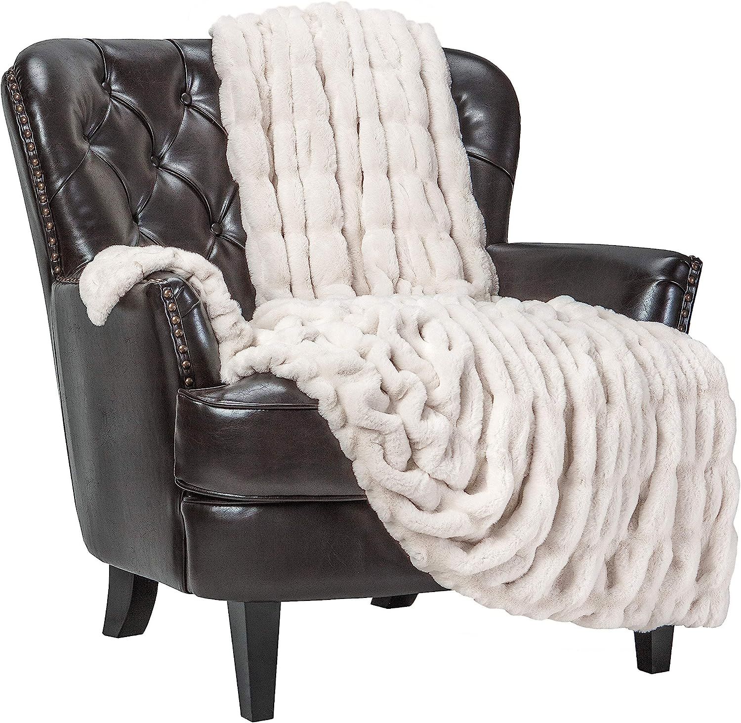Amazon.com: Chanasya Ruched Luxurious Soft Faux Fur Throw Blanket - Fuzzy Plush and Elegant with ... | Amazon (US)