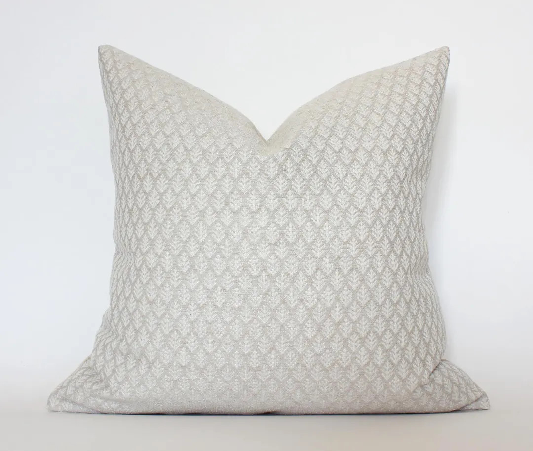 Ivory Floral Pillow Cover, Beige Neutral Throw Pillow, Cream and White Cushion Cover, Textured Pi... | Etsy (US)