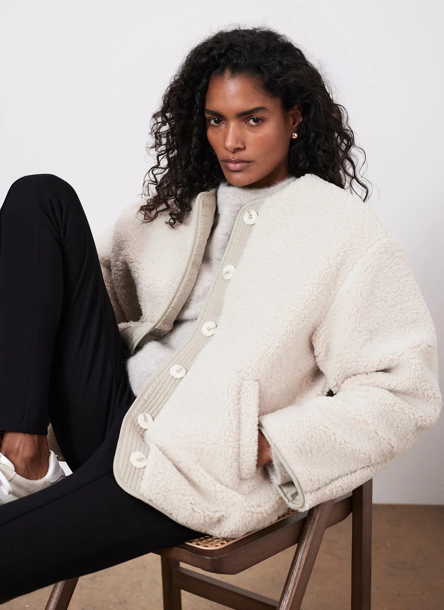 Cream Borg Reversible Jacket | Mint Velvet