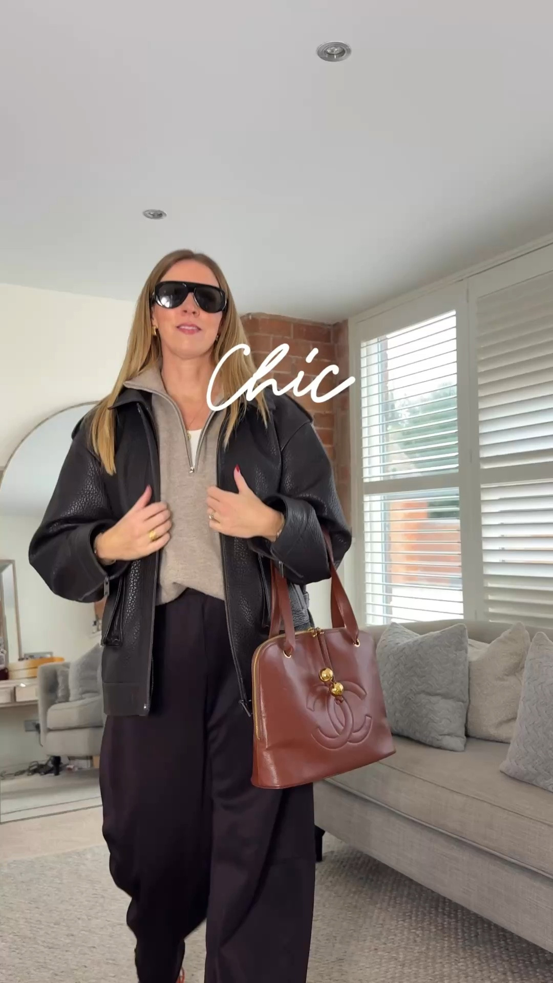 Off duty Friday casuals. 

Wide leg brown joggers. Leather jacket. Retro style trainers  

#LTKspring #LTKuk #LTKstyletip