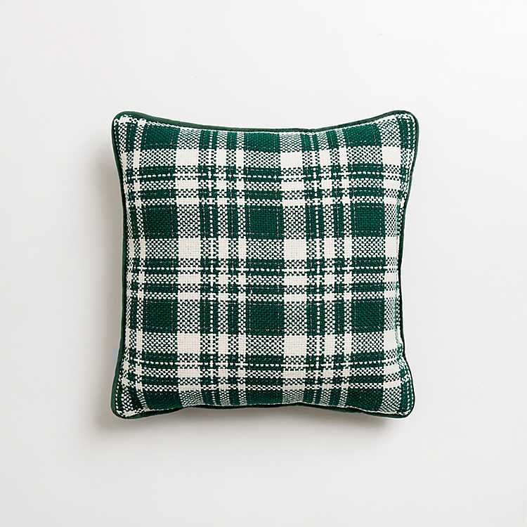 Mini Green and White Plaid Christmas Pillow | Kirkland's Home