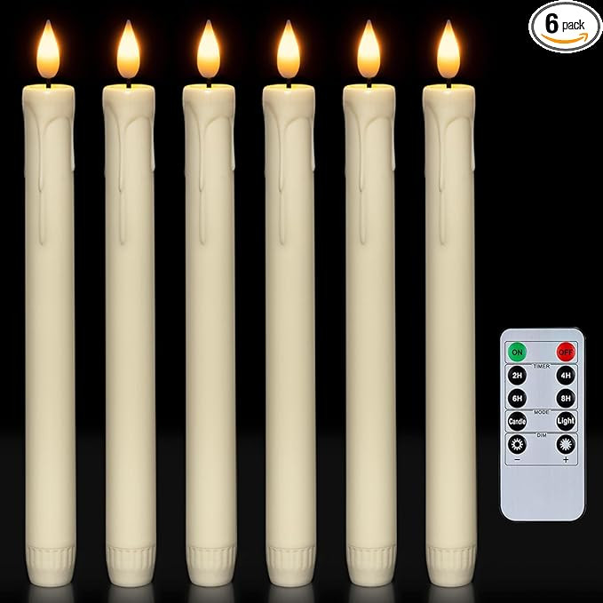 Homemory 6 Pcs Flameless Taper Candles with Remote, Timer, Dimmer, Ivory Battery Operated CandleS... | Amazon (US)