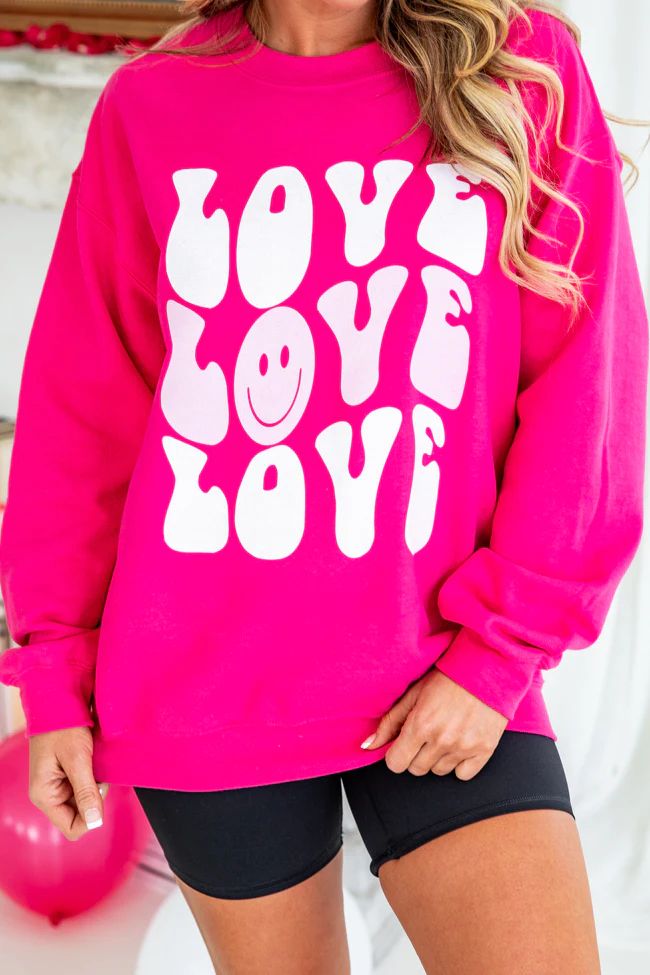 Love Love Love Hot Pink Graphic Sweatshirt | Pink Lily