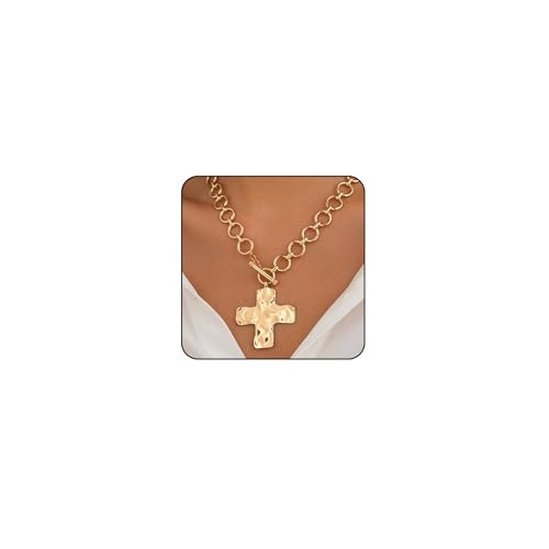 Sora Tuki Chunky Gold Cross Necklace for Women Silver Chunky Necklace for Women Trendy Gold Statement Necklace Big Cross Necklace Gold Large Cross Necklace Silver Cross Jewelry (1 - Gold) | Amazon (US)