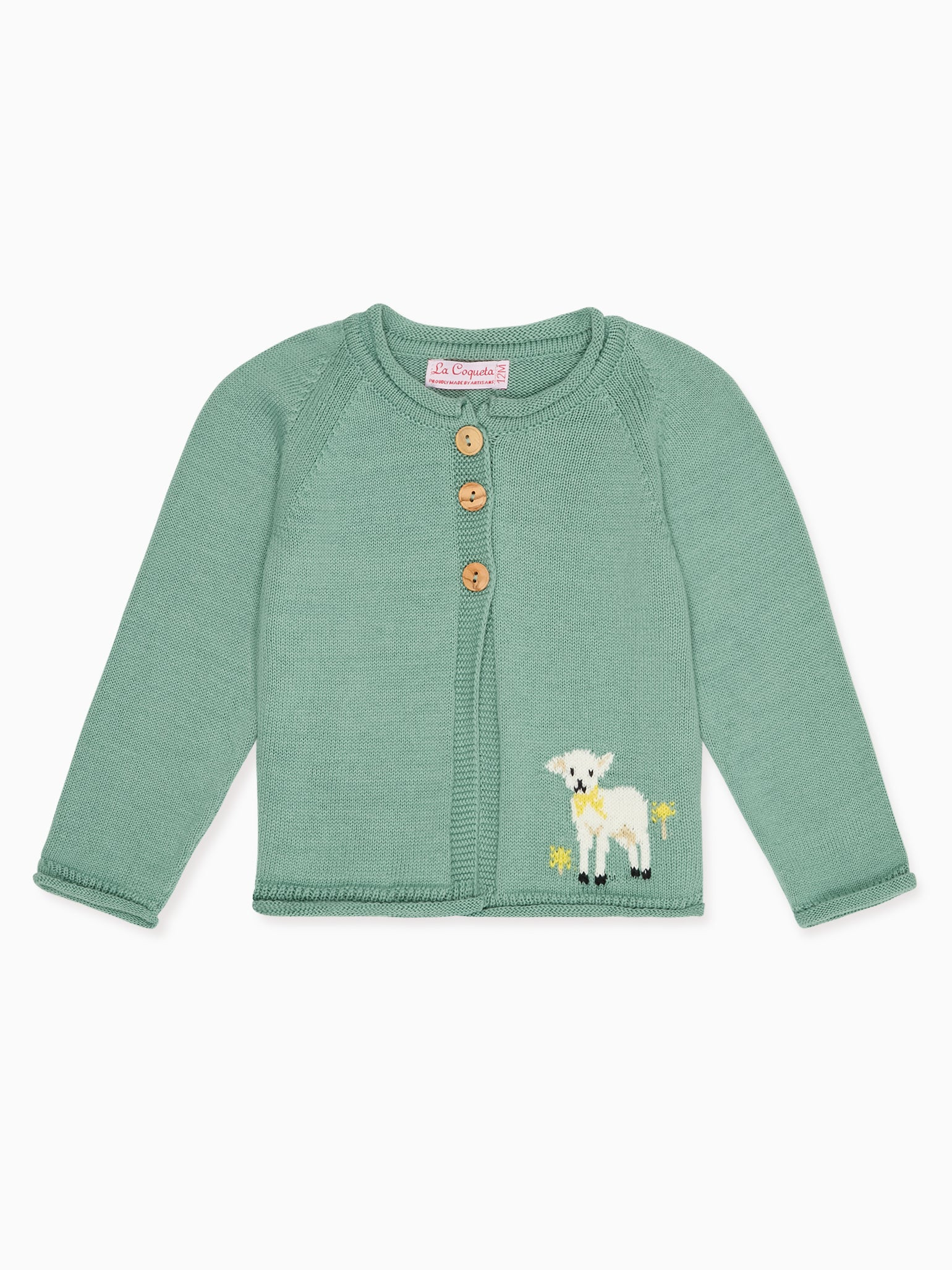 Sage Green Eden Cotton Baby Cardigan | La Coqueta (US)