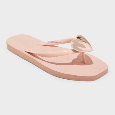 Women's Heart Thong Flip Flop Sandals - Shade & Shore™ Roseanne Blush 8 | Target