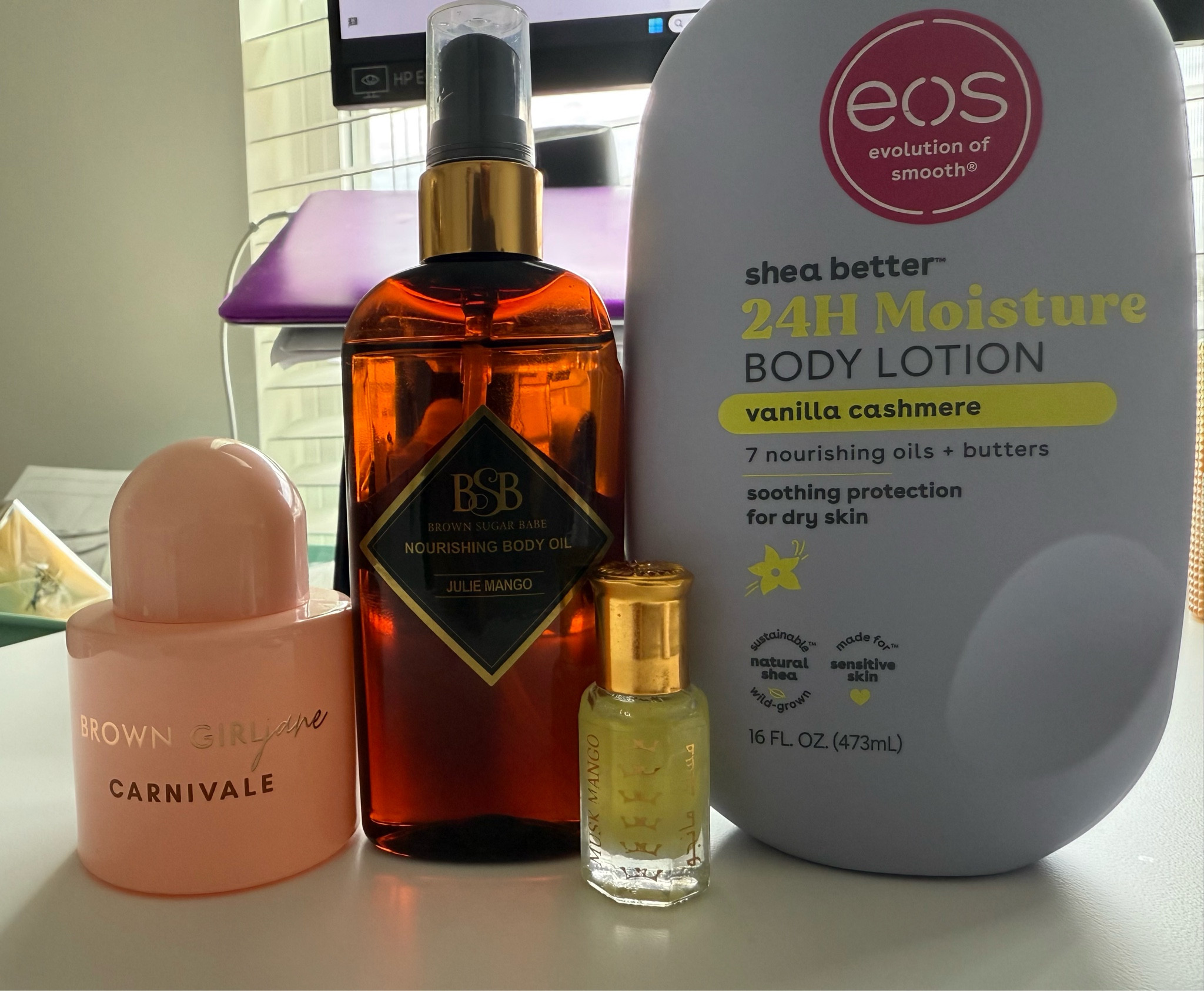 🤗🥭🧡I SMELL GOOD🤗🧡🥭

EOS Vanilla Cashmere body lotion 
Mango Musk Al Tahara perfume oil

Brown Sugar Babe Julie Mango
Top Notes: Black Pepper, Patchouli & Black Berry
Middle Notes: Mango & Jasmine
Base Notes: Vanilla & Oris 

Brown Girl Jane Carnivale 
Fruity Floral
Caribbean Mango, Whipped Musk and Vanilla



#LTKOver40 #LTKBeauty #LTKFindsUnder100