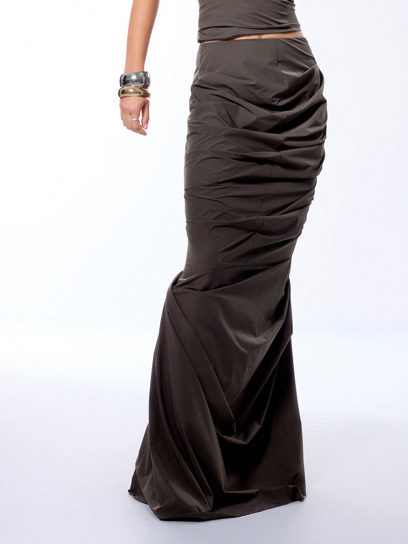 MUSERA Low Rise Ruched Floor Length Maxi Skirt | SHEIN