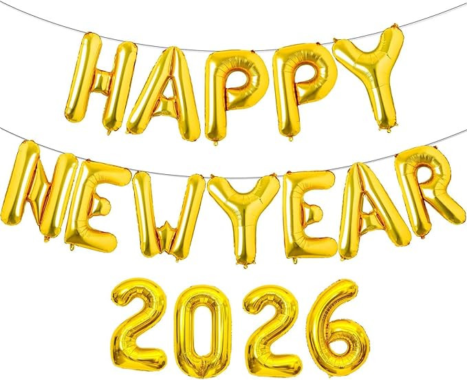 Gold HAPPY NEW YEAR 2026 Balloons, 16 Inch 2026 Happy New Year Balloons Eve Party Supplies, New Y... | Amazon (US)