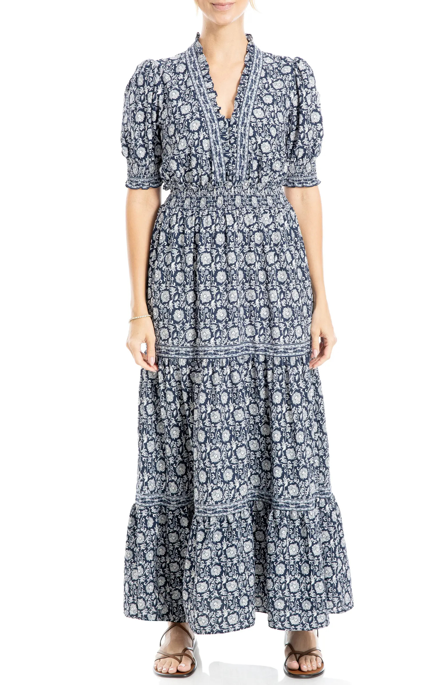 Floral Short Sleeve Tiered Maxi Dress | Nordstrom Rack