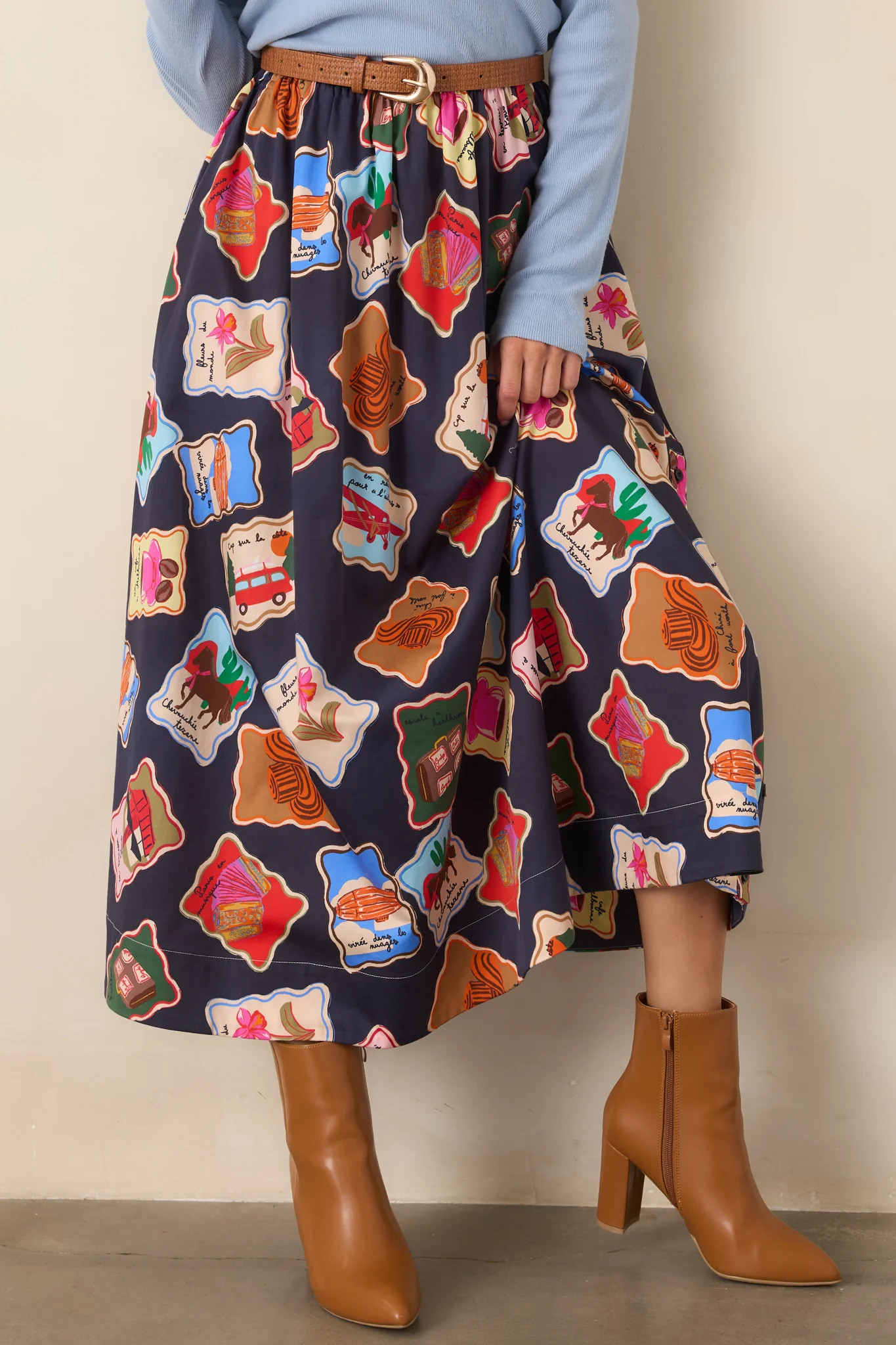FRNCH Borth Midnight Blue Multi Stamp Maxi Skirt | Red Dress
