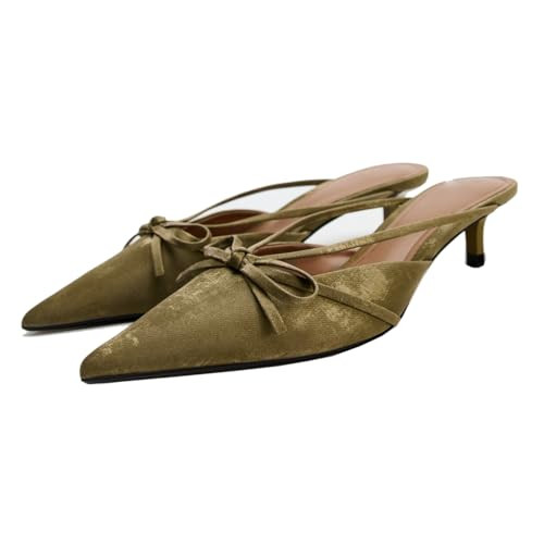 Cantianshu Fashion Kitten Heel Bow Mules for Women Slip On Mules Backless Kitten Heel Pumps | Amazon (US)