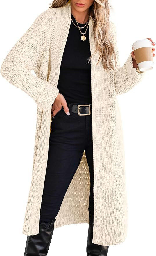 ANRABESS Women Knit Long Cardigan Long Sleeve Open Front Lapel Oversized Sweater Coat 2025 Fall D... | Amazon (US)