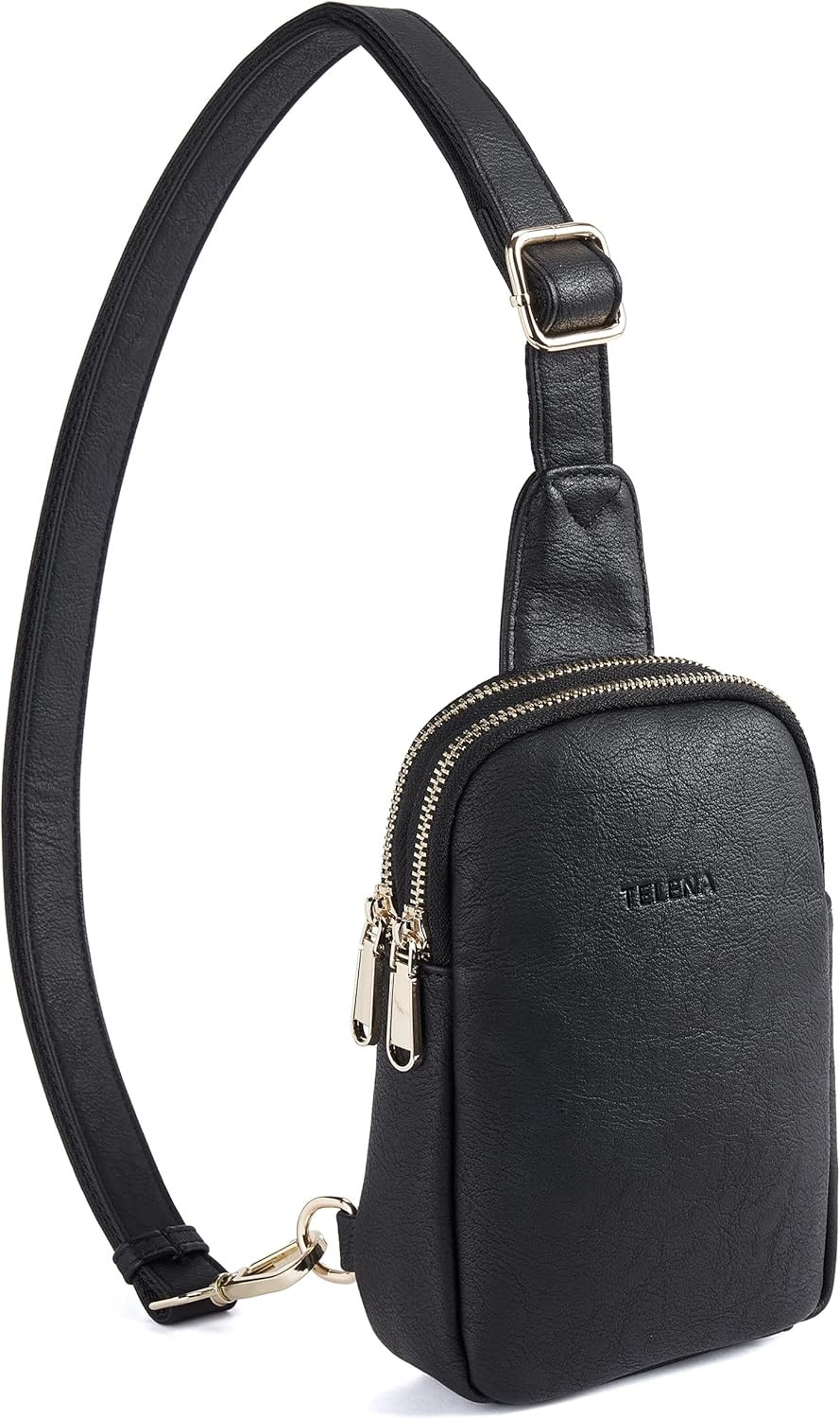 Telena Small Sling Bag for Women Leather Crossbody Fanny Packs Chest Bag for Women Black | Amazon (US)