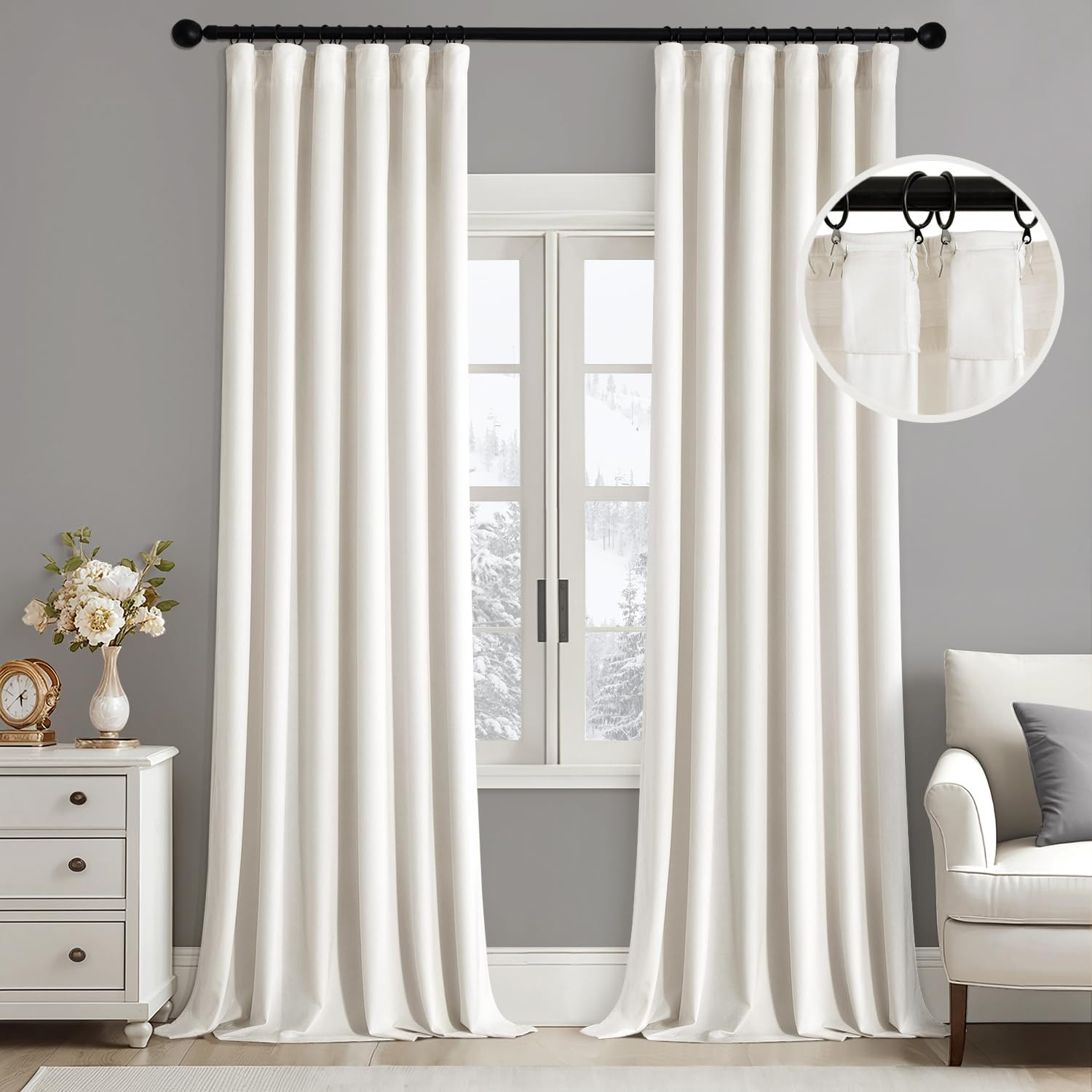 MIULEE Velvet Curtains 92 Inches Long 2 Panels Set for Living Room Bedroom, Cream Pinch Pleat Bac... | Amazon (US)