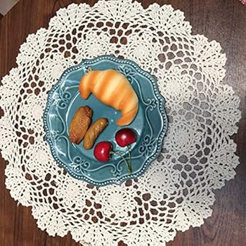 Damanni Beige Cotton Handmade Crochet Lace Tablecloth Doilies Table Overlay,Round,16 Inch,2PCS | Amazon (US)