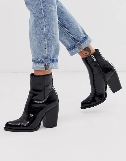 ASOS DESIGN Robin heeled ankle boots in black patent | ASOS US