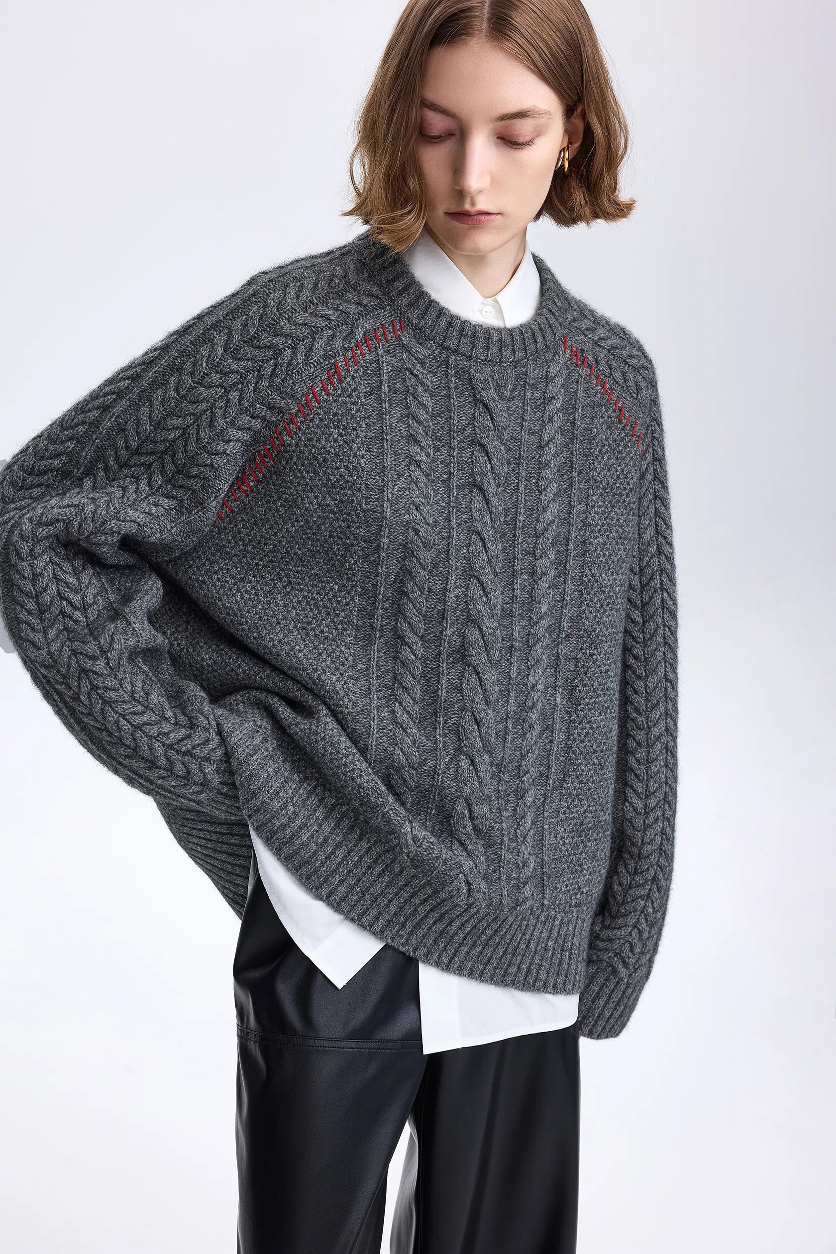 Jenna Oversized Cable Sweater in Yak-Wool Blend Knit | Fabrique